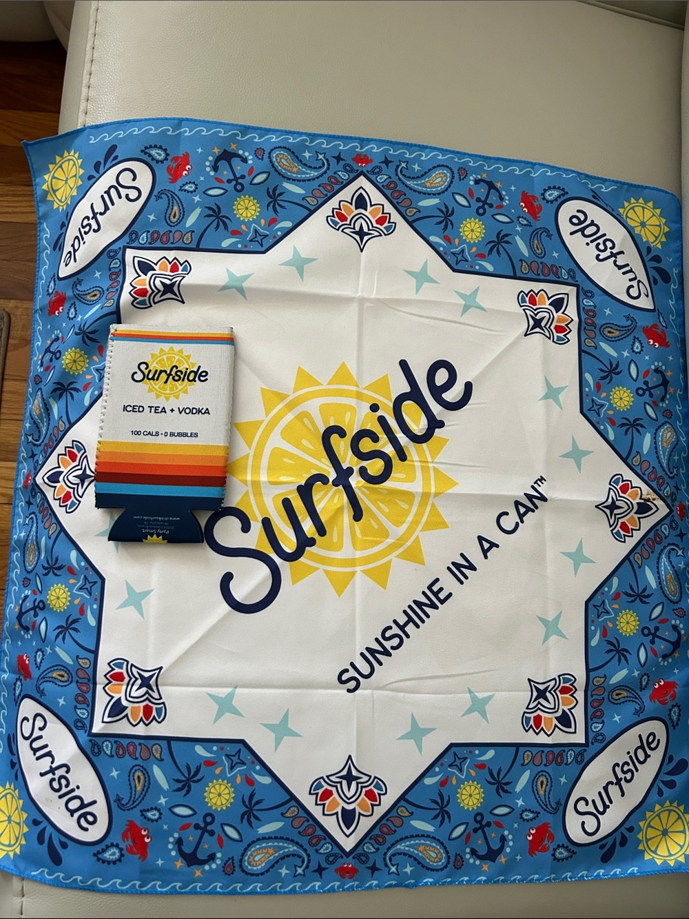Surface Brand Blue & White Bandana with matching Koozie